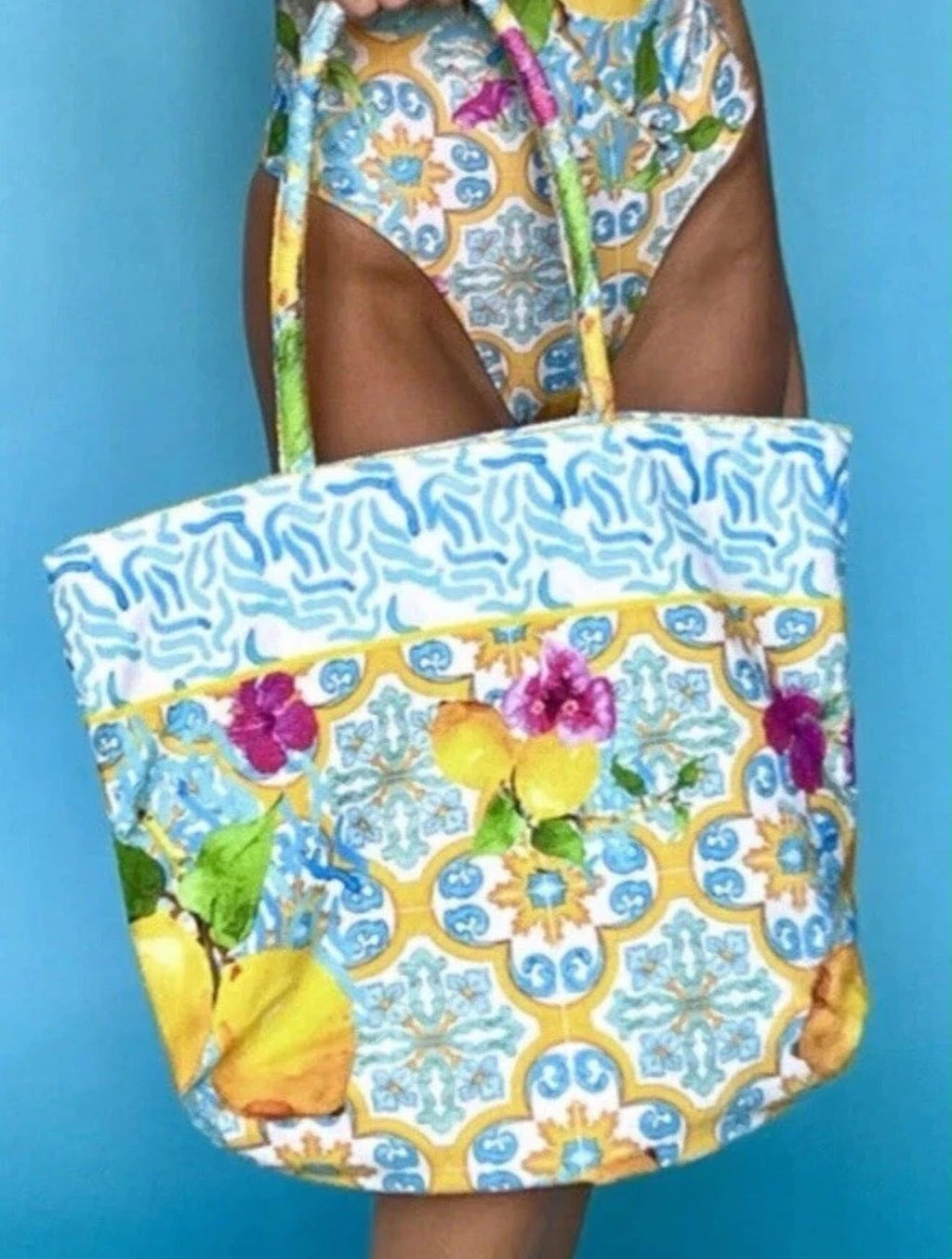 Antica Sartoria Lemon Print Beach Tote Bag 🍋