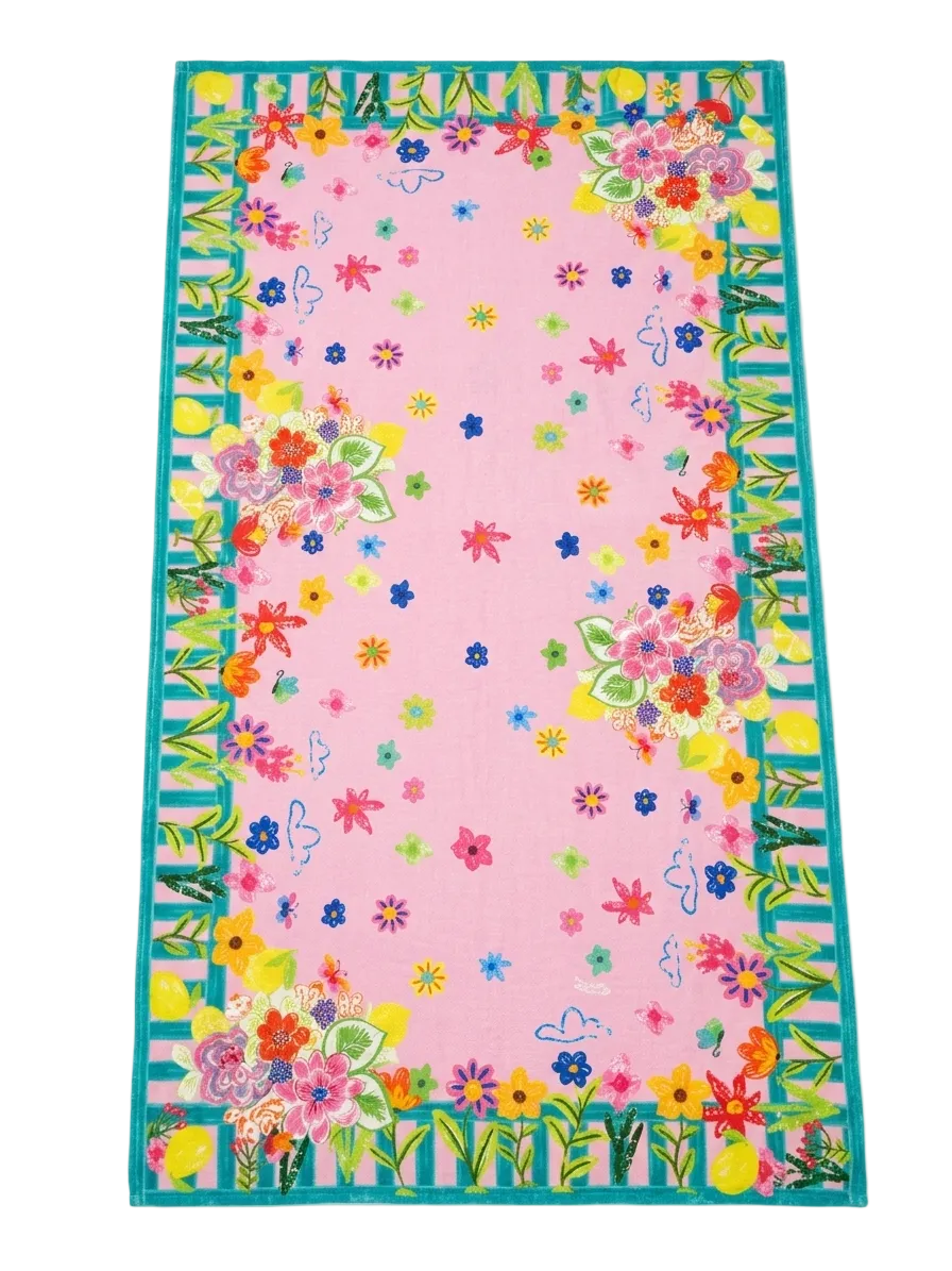 Antica Sartoria Tropical Floral Pink Beach Towel 🌸