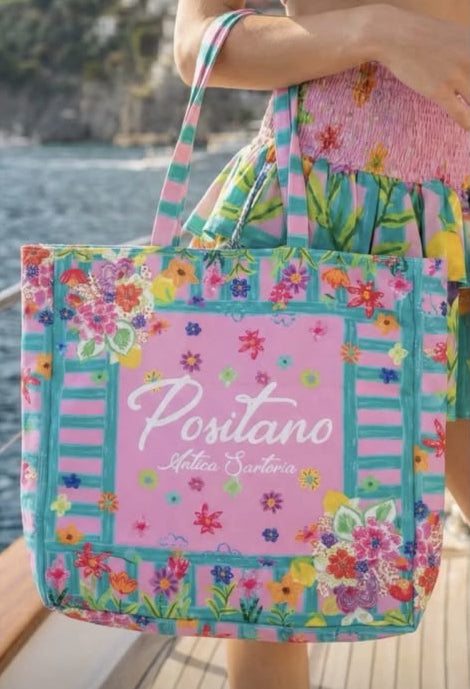Antica Sartoria Positano Floral Beach Tote Bag 🌸