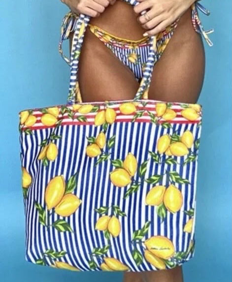 Antica Sartoria Lemon Stripes Beach Tote Bag 🍋