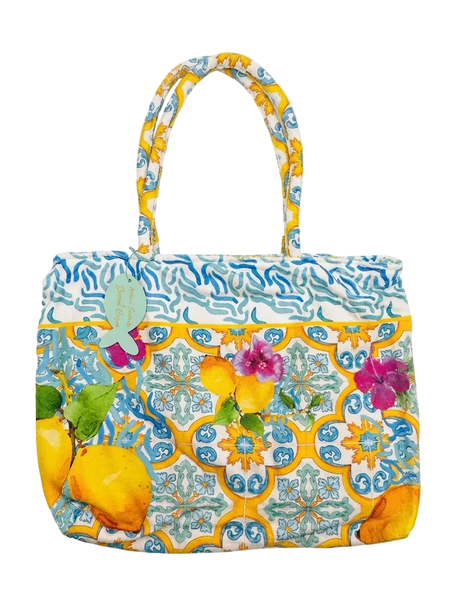 Antica Sartoria Lemon Print Beach Tote Bag 🍋