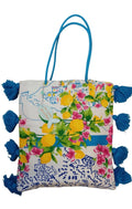 Antica Sartoria Lemon Garden Tassel Beach Tote Bag 🍋💙